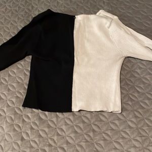 Half black and white long sleeve button up shirt
